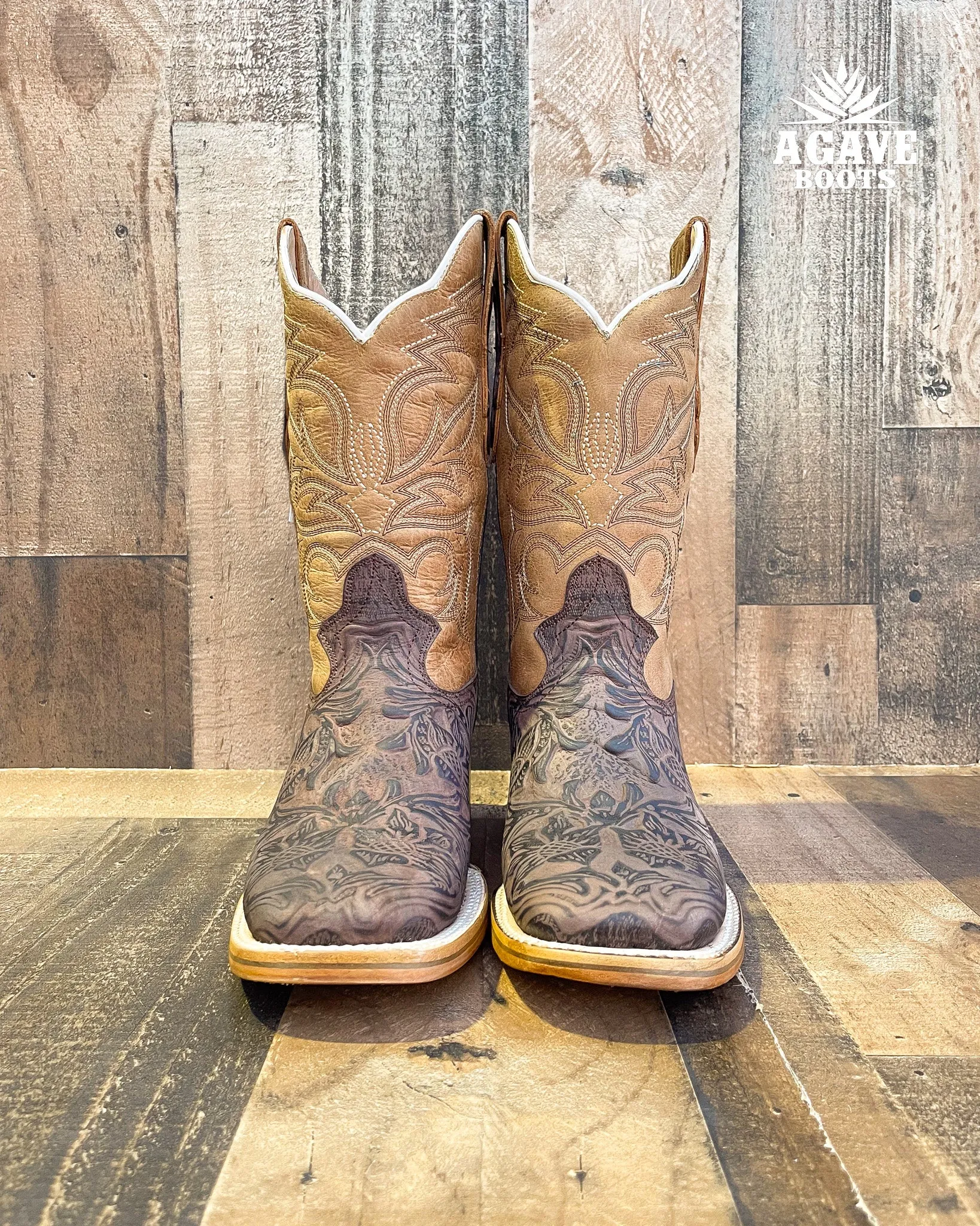 "DISTRESSED" TOOLED LEATHER | MEN SQUARE TOE WESTERN COWBOY BOOTS
