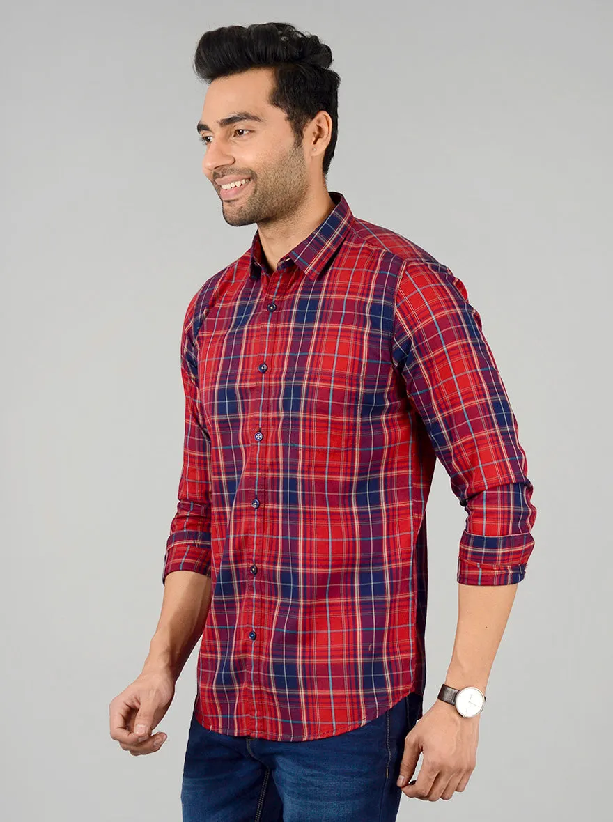 Ribbon Red Checked Slim Fit Casual Shirt | JadeBlue
