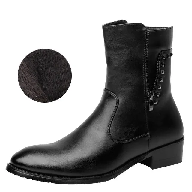 Side Zipped Winter Genuine Leather Boots With Fur