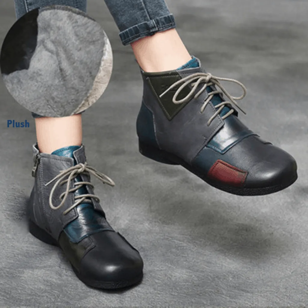 Winter Ethnic Style Retro Leather Stitching Boots 35-42 | Updated