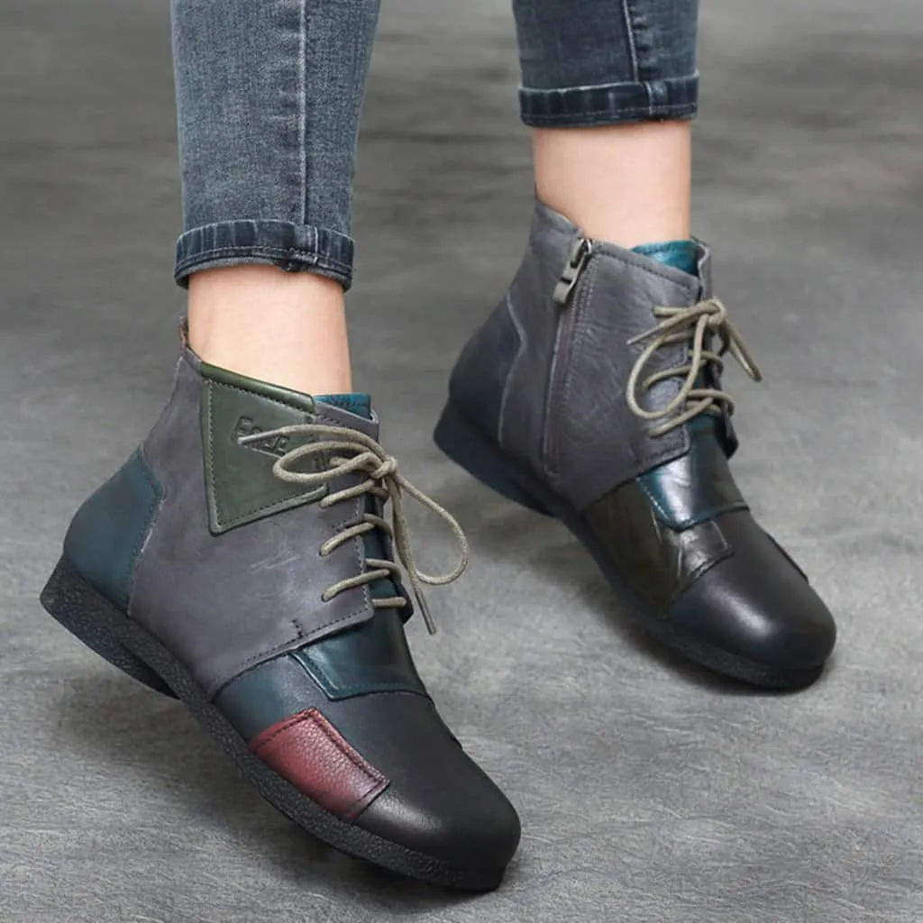 Winter Ethnic Style Retro Leather Stitching Boots 35-42 | Updated