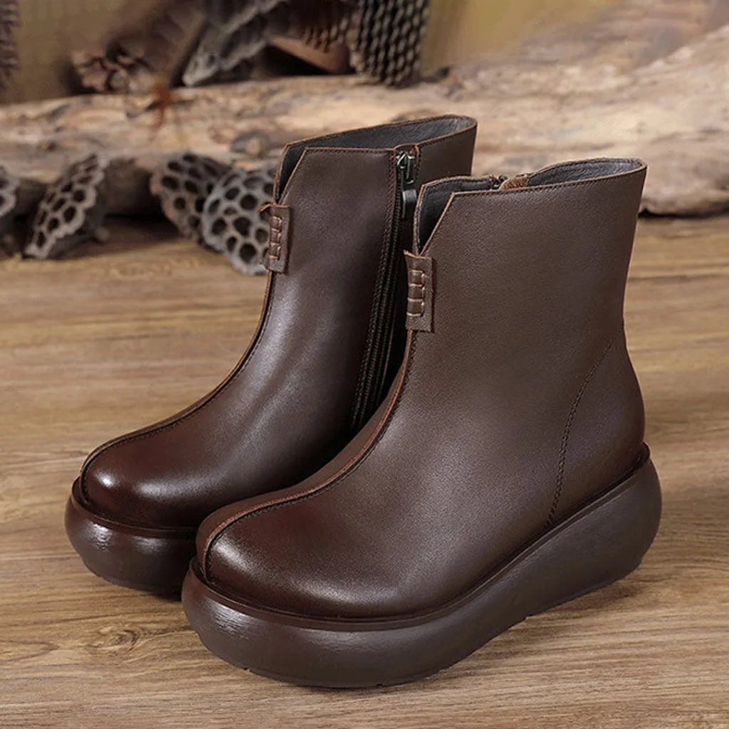 Winter Velvet Handmade Retro Wedge Boots
