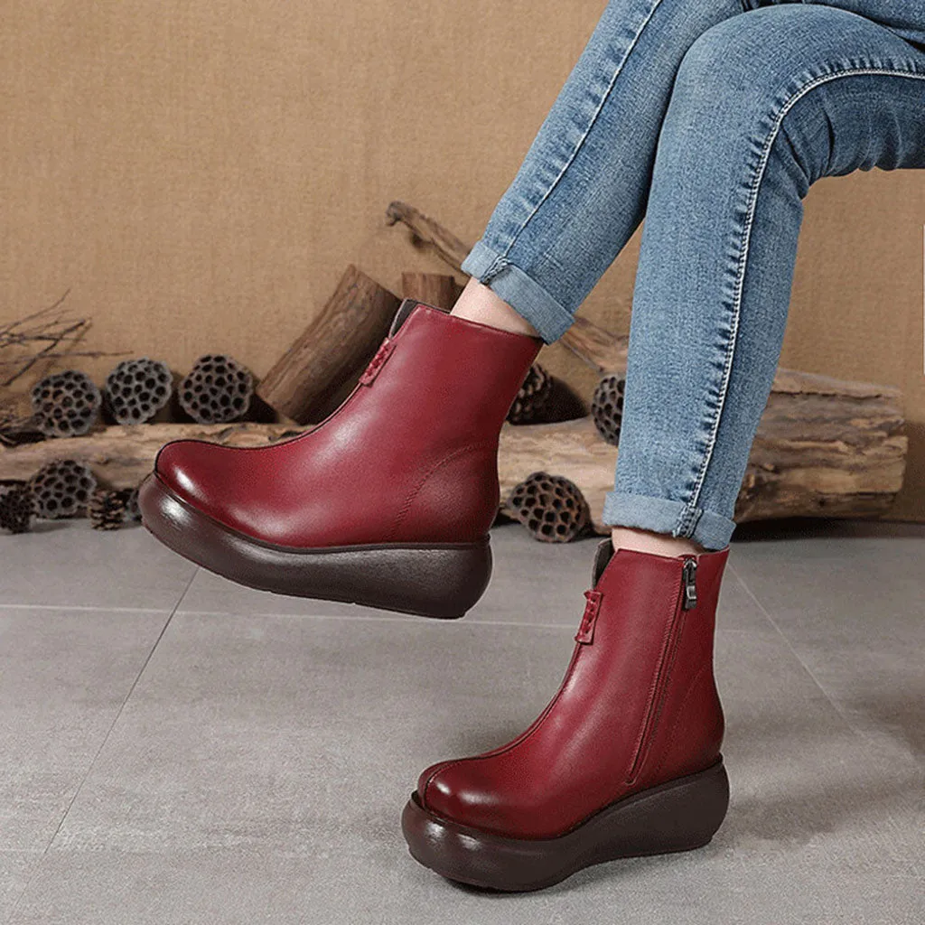 Winter Velvet Handmade Retro Wedge Boots