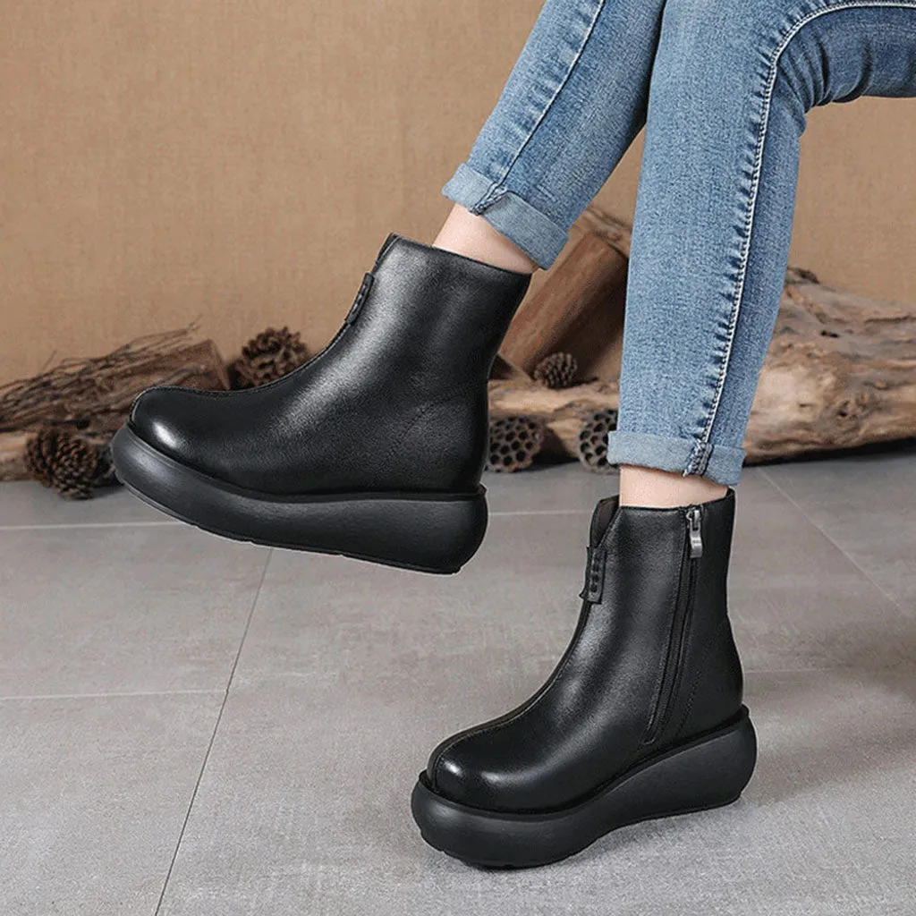 Winter Velvet Handmade Retro Wedge Boots