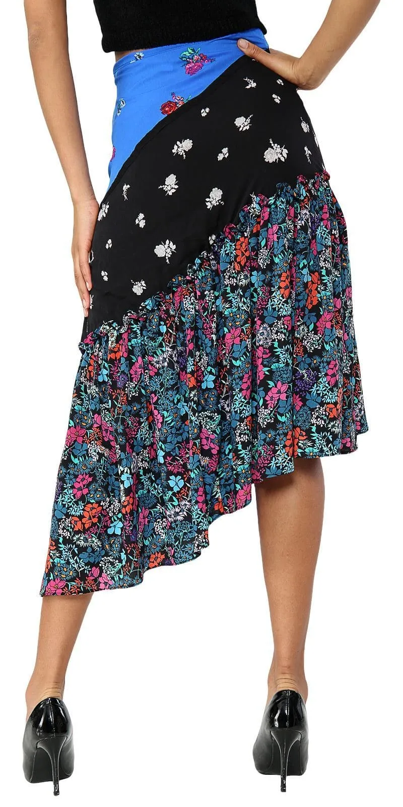 Womens Floral Printed Frill Skirt