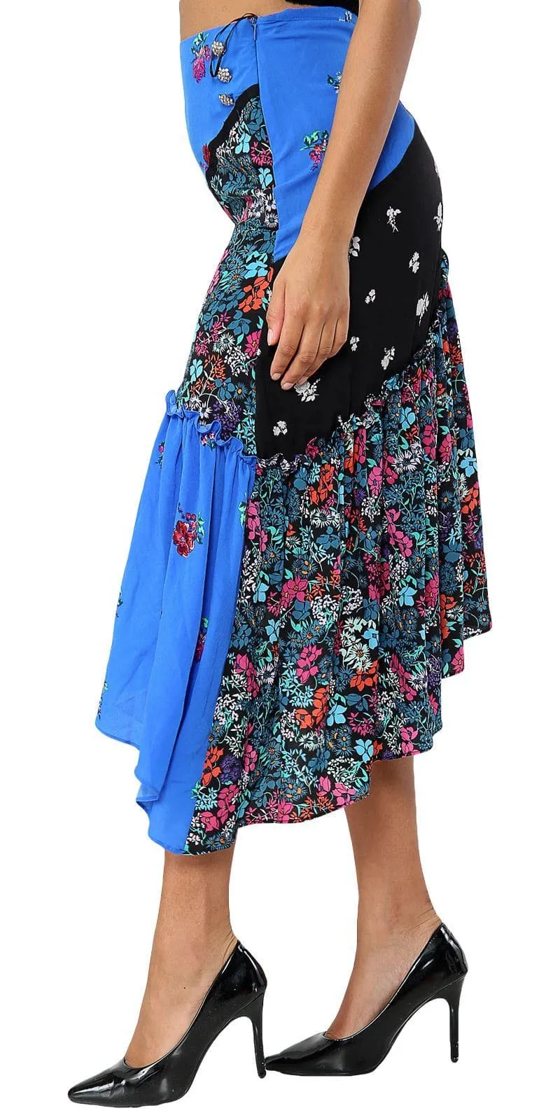 Womens Floral Printed Frill Skirt