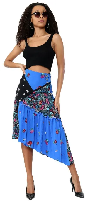 Womens Floral Printed Frill Skirt
