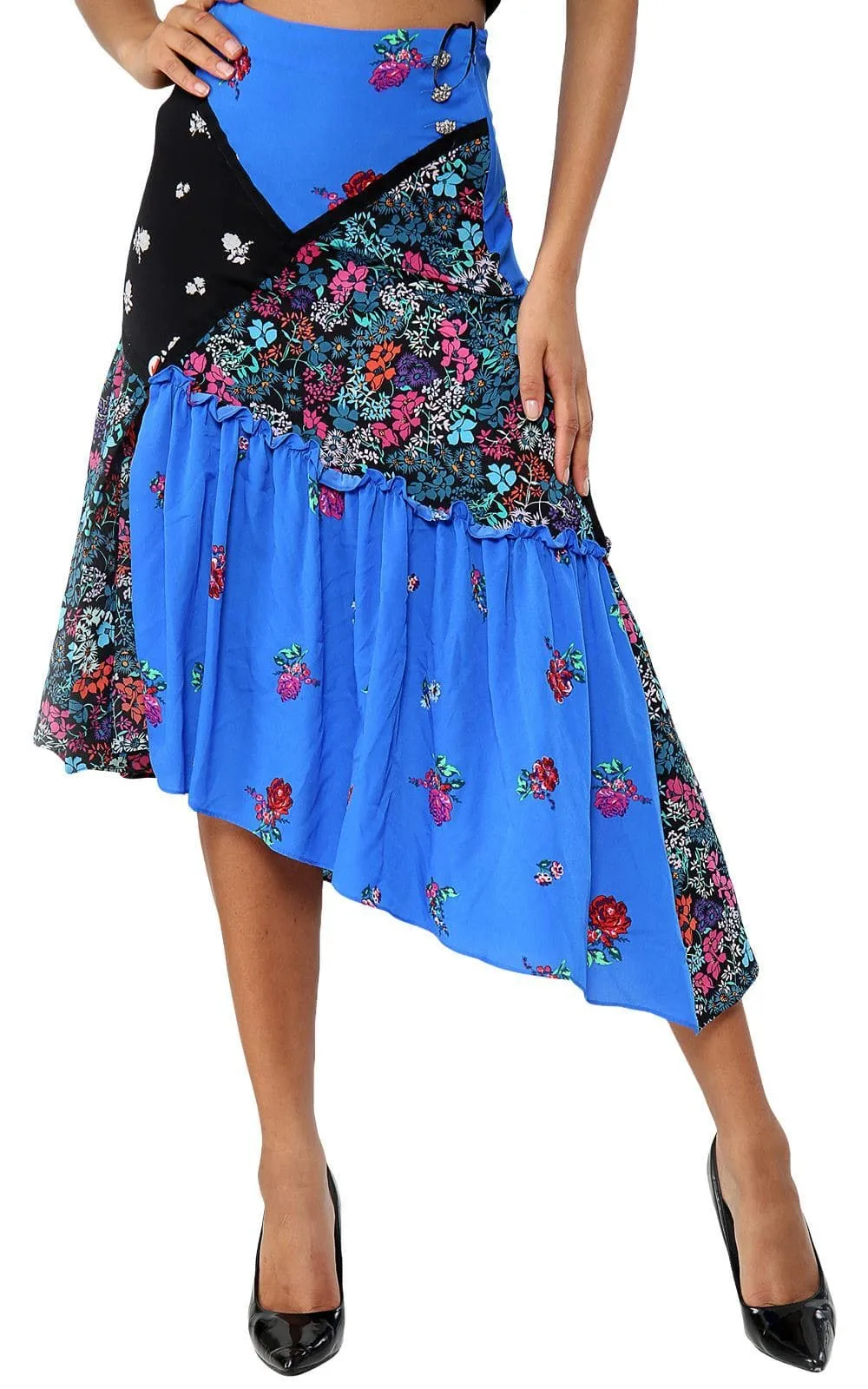 Womens Floral Printed Frill Skirt