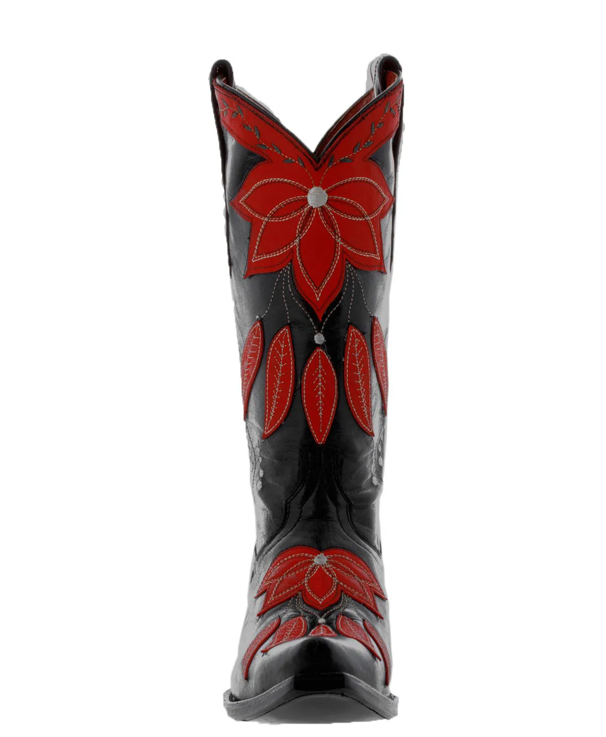 Womens Summer Black & Red Leather Cowboy Boots - Snip Toe